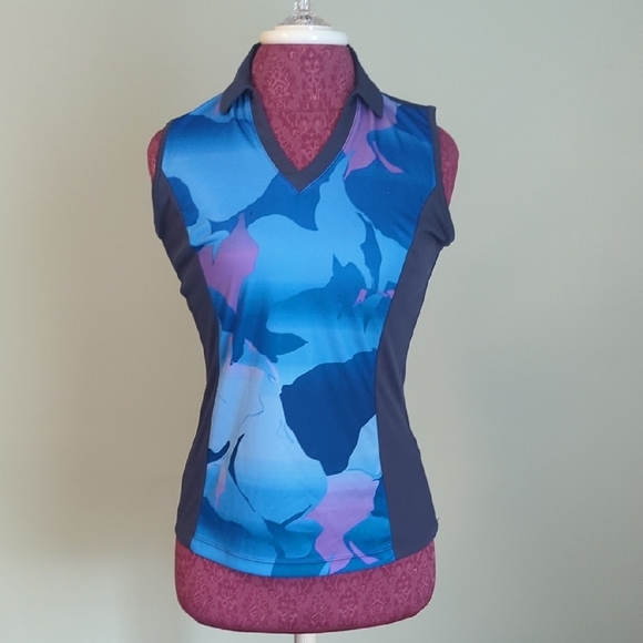 Callaway Blue and Purple Sleeveless V-Neck Polo, US S - Picture 1 of 7